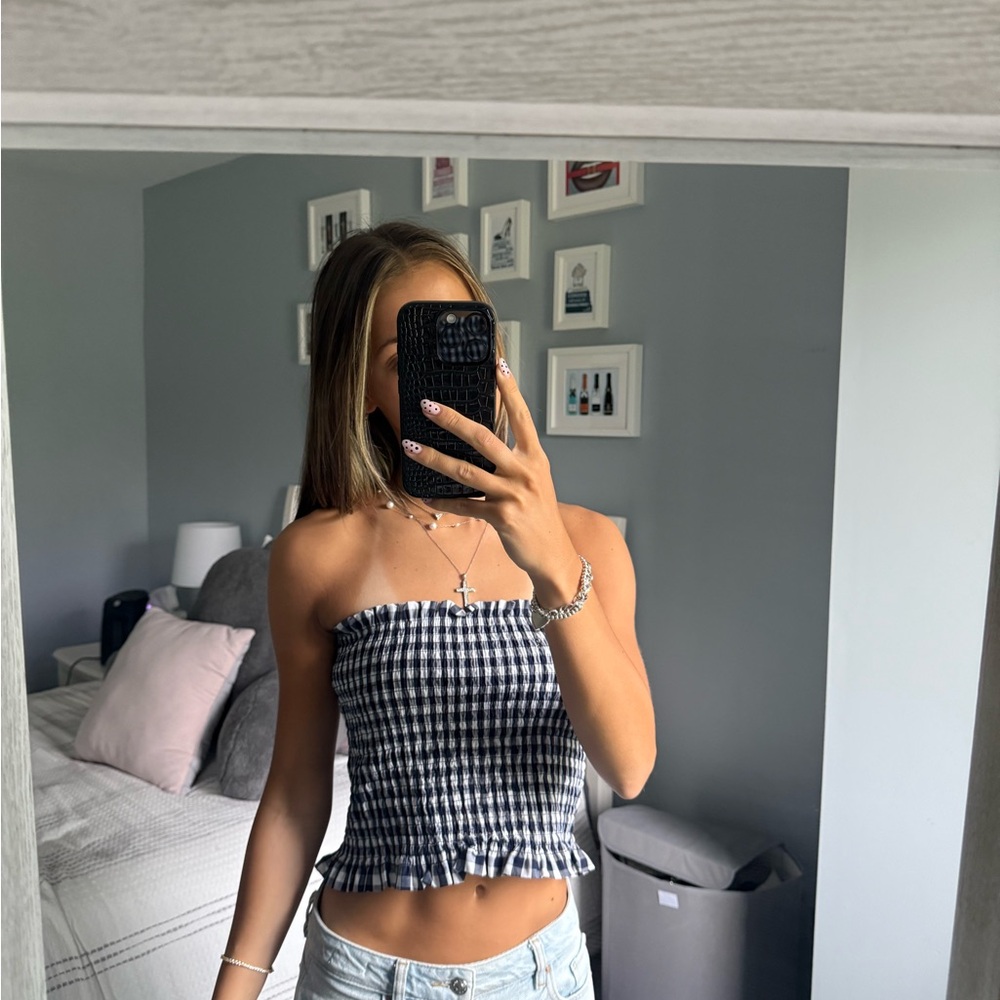 Gingham Strapless Top